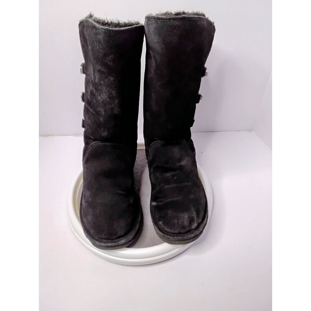Bearpaw Womens Black Suede Mid-Calf Boots With Side Buckle Accents Size 11 US